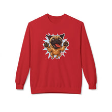 Load image into Gallery viewer, Playful Pug Crewneck Sweatshirt - Cozy Unisex Fleece, Dog Lover Gift, Pet Apparel, Cute Sweatshirt, Fun Dog Design