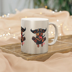 Happy Dachshund Illustration Metallic Mug | Silver or Gold