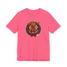 Load image into Gallery viewer, Festive Vizsla Dog Wreath T-Shirt | Unisex Jersey Tee, Holiday Apparel, Dog Lover Gifts, Christmas Shirt, Pet-Themed Fashion