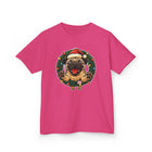 Festive Kids Tee with Pug in Santa Wreath, Christmas Shirt, Holiday Apparel, Cute Kids Clothing, Gift for Dog Lovers, Winter Fun Tee
