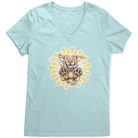 Cute Playful Excited Jumping Yellow Labrador Retriever Dog - Womens V-Neck shirt for Dog Lovers