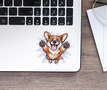 Load image into Gallery viewer, Happy Corgi weatherproof decal for car, travel mug, or laptop. Welsh Corgi Dog Mom Gift