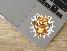 Load image into Gallery viewer, Happy Shiba Inu weatherproof decal for car, travel mug, or laptop. Shiba Dog Mom Gift