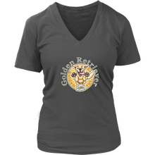 Load image into Gallery viewer, a grey v neck shirt with a golden retriever design on the front