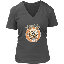 Load image into Gallery viewer, yorkie artwork on a womens grey v neck shirt