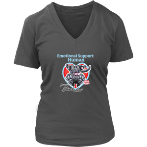 a womens grey v-neck by District featuring the OMG You're Home! Black Labrador Retriever dog design on the front. 