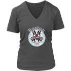 a grey v neck tee with the OMG Boston Terrier dog design on the front
