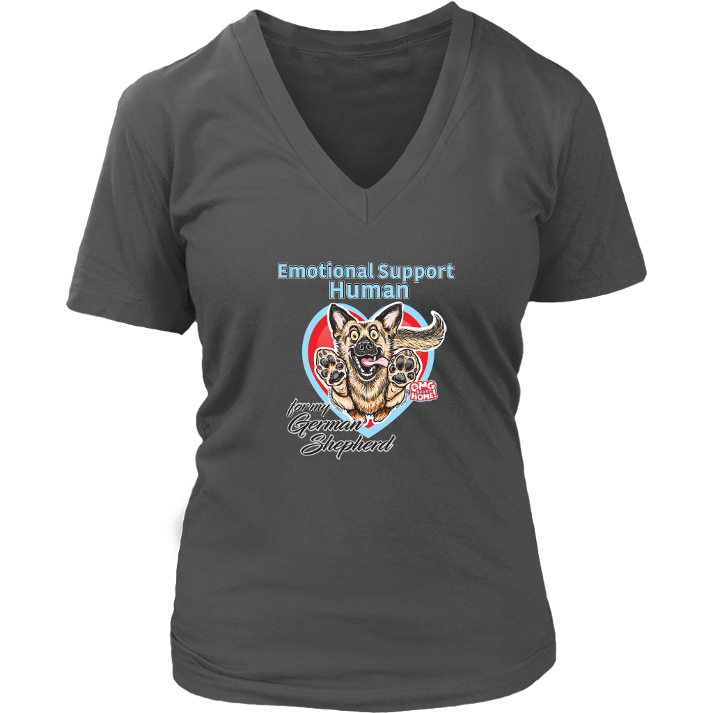 Emotional Support Human - German Shepherd Dog Design - Womens V-Neck for Dog Lovers