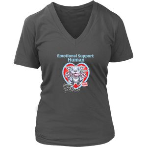 Emotional Support Human - Blue Nose Pitbull Womens V-Neck Shirt for Dog Lovers