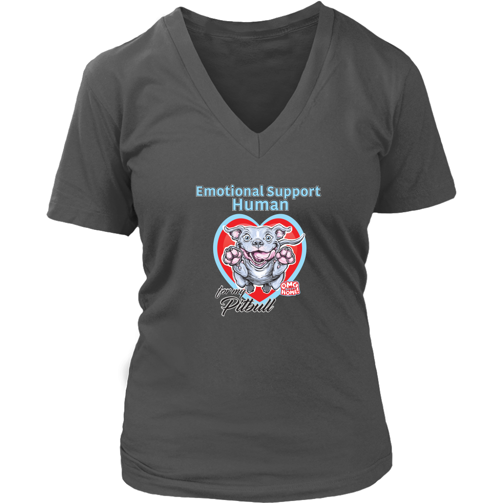 Emotional Support Human - Blue Nose Pitbull Womens V-Neck Shirt for Dog Lovers