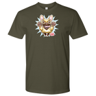 front view of a men's green t-shirt with the OMG You're Home original Fawn Frenchie artwork