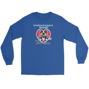 OMG Boston Terrier dog on royal blue long sleeve tee