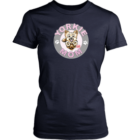 yorkie mom navy blue tshirt for yorkshire terrier dog lovers