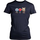 navy blue District Shirt featuring the Peace Love Yorkie dog design from OMG You're HOME!