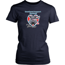 Load image into Gallery viewer, a women&#39;s navy blue shirt by District featuring the Black Labrador Retriever design in the Emotional Support Human collection