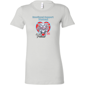 Womens light grey t-shirt with Emotional Support Human for my Blue Nose Pitbull design on front