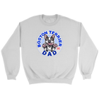 a white crewneck sweatshirt featuring the Boston Terrier Dad design on the front 