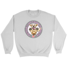 Load image into Gallery viewer,  a white unisex sweatshirt featuring the original Golden Retriever dog artwork by OMG You&#39;re Home!