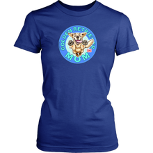 Load image into Gallery viewer, A womens royal blue shirt by District featuring the original Golden Retriever dog artwork on the front