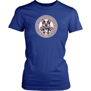 District Womens blue Shirt featuring the OMG You're Home! Boston Terrier design with "Rescue is my favorite breed"