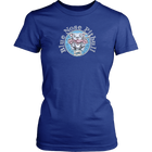 Front view of a royal blue District Shirt featuring the OMG You're HOME! Blue Nose Pitbull design in full vibrant color.
