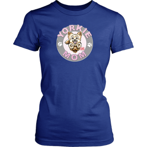 yorkie mom blue tshirt for yorkshire terrier dog lovers