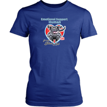 Load image into Gallery viewer, a women&#39;s blue shirt for dog lovers by District featuring the Black Labrador Retriever design in the Emotional Support Human collection