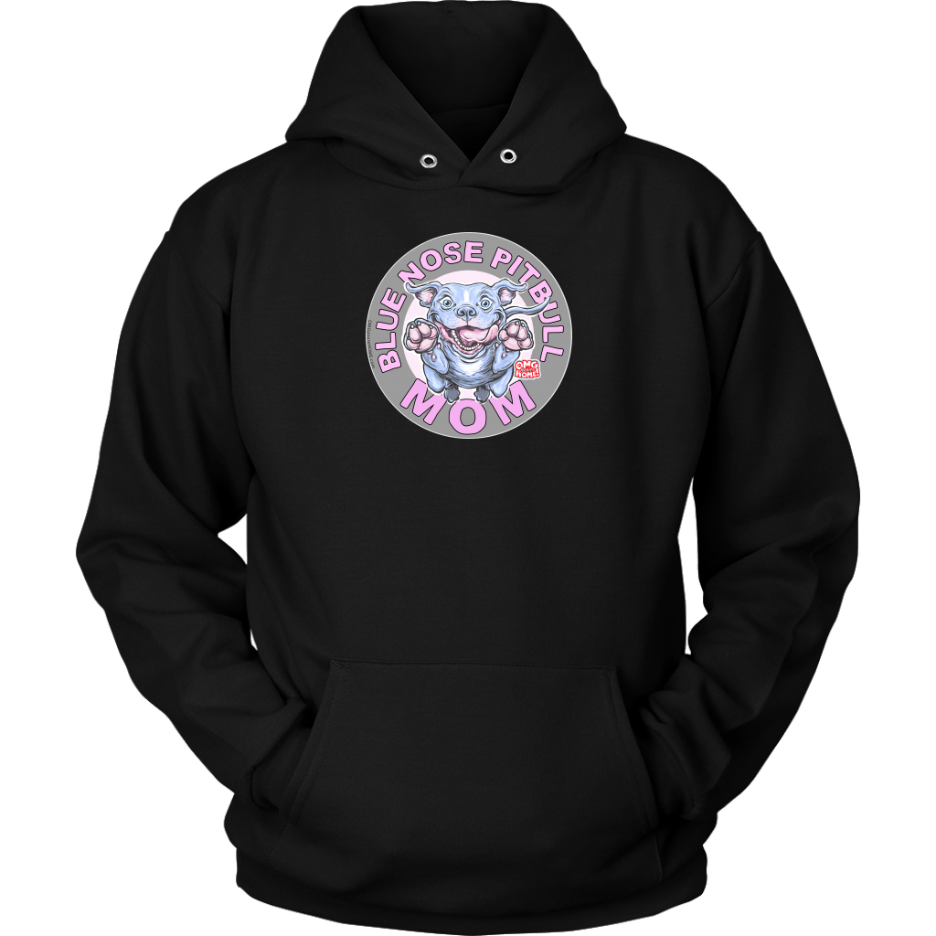 This comfy hoodie features the OMG Blue Nose Pitbull Mom design on the front in full vibrant color. 