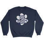 A soft and cozy blue Crewneck Sweatshirt for dog lovers featuring the DOG PERSON design on the front.