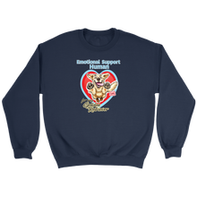 Load image into Gallery viewer, a dark blue crewneck sweatshirt featuring the Emotional Support Human for my Golden Retriever design on the front