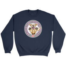 Load image into Gallery viewer,  a navy blue unisex sweatshirt featuring the original Golden Retriever dog artwork by OMG You&#39;re Home!