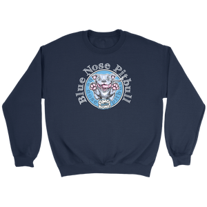 Navy blue crewneck sweatshirt featuring a Blue Nose Pitbull dog design by OMG you're Home