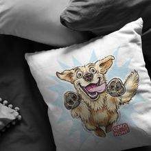 Load image into Gallery viewer, Golden retriever pillow on a couch