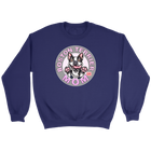 a purple crewneck sweatshirt