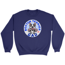 Load image into Gallery viewer, a navy blue crewneck sweatshirt featuring the Boston Terrier Dad design on the front 