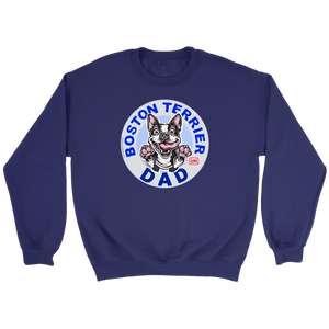 a navy blue crewneck sweatshirt featuring the Boston Terrier Dad design on the front 