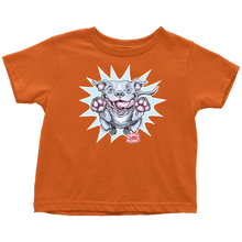 Load image into Gallery viewer, a toddler&#39;s bright orange t-shirt with the Blue Nose Pit Bull design by OMG You&#39;re Home on the front in full vibrant color