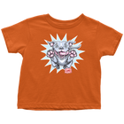 a toddler's bright orange t-shirt with the Blue Nose Pit Bull design by OMG You're Home on the front in full vibrant color