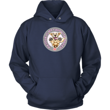 Load image into Gallery viewer, a navy blue unisex hoodie tee features the original Golden Retriever dog artwork by OMG You&#39;re Home! 