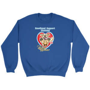 a royal blue dog lovers crewneck sweatshirt featuring the Emotional Support Human for my Golden Retriever design on the front