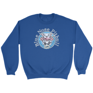 Royal blue crewneck sweatshirt featuring a Blue Nose Pitbull dog design by OMG you're Home