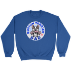 a blue crewneck sweatshirt featuring the Boston Terrier Dad design on the front 