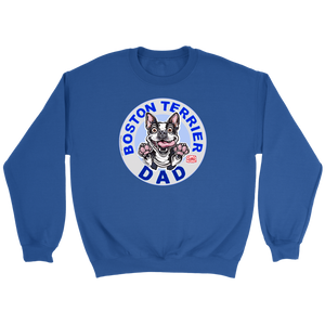 a blue crewneck sweatshirt featuring the Boston Terrier Dad design on the front 