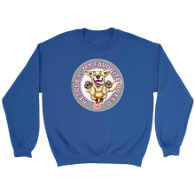 Load image into Gallery viewer,  a blue unisex sweatshirt featuring the original Golden Retriever dog artwork by OMG You&#39;re Home!