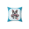 Cute Playful Boston Terrier Puppy Dog Spun Polyester Square Pillow