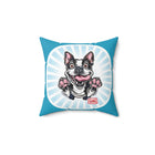 Cute Playful Boston Terrier Puppy Dog Spun Polyester Square Pillow
