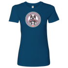 Next Level Womens blue Shirt featuring the OMG You're Home! Boston Terrier design with "Rescue is my favorite breed"