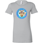 A women's light grey t-shirt featuring the OMG You're Home! Golden Retriever artwork 