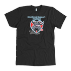 a black OMG You're Home t-shirt featuring the Emotional Support Human for my Black Lab design on the front in full color