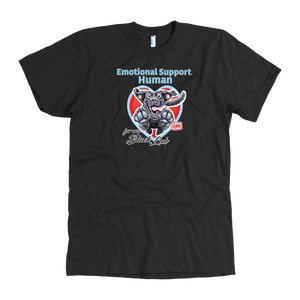 a black OMG You're Home t-shirt featuring the Emotional Support Human for my Black Lab design on the front in full color